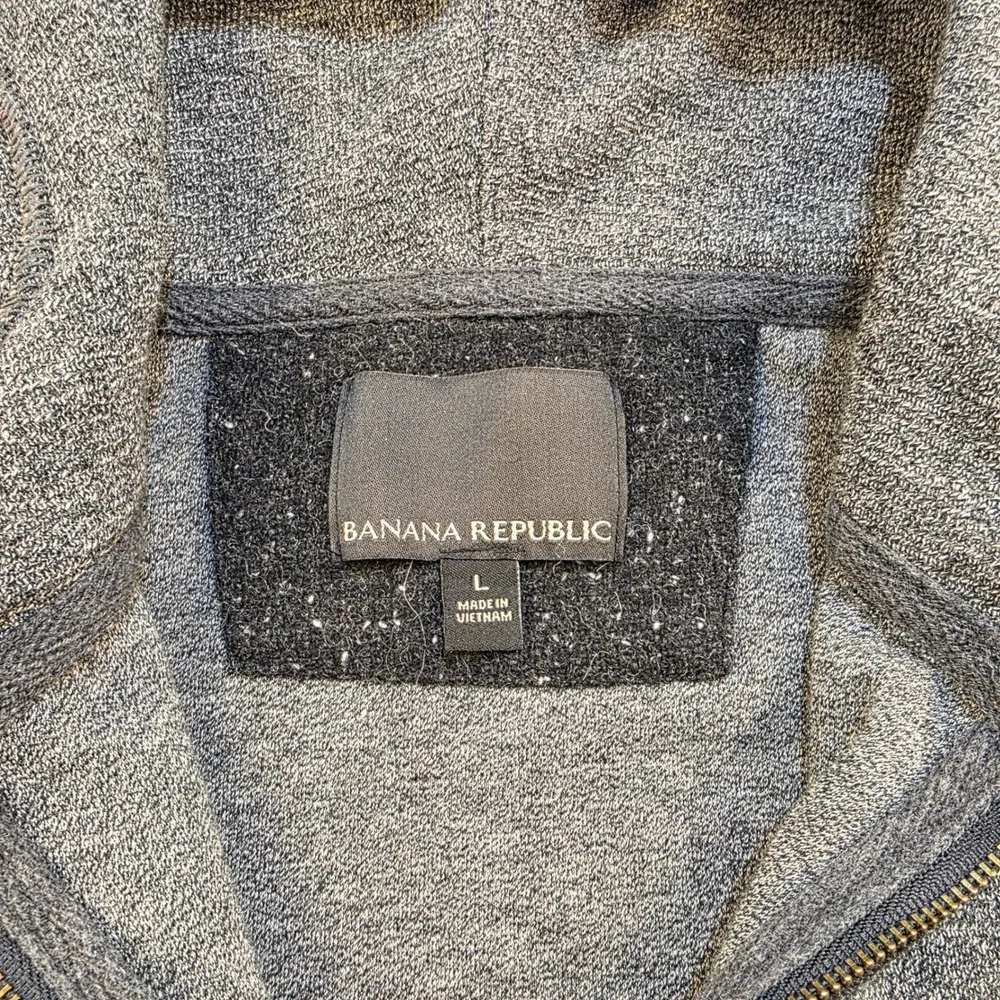 Banana Republic Mens Gray Quarter Zip Hoodie Speckled Wool Blend Hood‎ Large